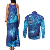 Kuri New Zealand Matariki Couples Matching Tank Maxi Dress and Long Sleeve Button Shirt Aotearoa Dog Waka Maori New Year Galaxy Vibes LT14 - Polynesian Pride
