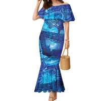 Kuri New Zealand Matariki Family Matching Mermaid Dress and Hawaiian Shirt Aotearoa Dog Waka Maori New Year Galaxy Vibes LT14 Mom's Dress Blue - Polynesian Pride
