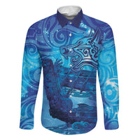 Kuri New Zealand Matariki Family Matching Summer Maxi Dress and Hawaiian Shirt Aotearoa Dog Waka Maori New Year Galaxy Vibes LT14 Dad's Shirt - Long Sleeve Blue - Polynesian Pride