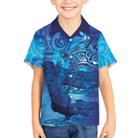 Kuri New Zealand Matariki Family Matching Summer Maxi Dress and Hawaiian Shirt Aotearoa Dog Waka Maori New Year Galaxy Vibes LT14 Son's Shirt Blue - Polynesian Pride