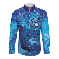 Kuri New Zealand Matariki Long Sleeve Button Shirt Aotearoa Dog Waka Maori New Year Galaxy Vibes LT14 Unisex Blue - Polynesian Pride