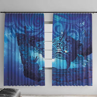 Kuri New Zealand Matariki Window Curtain Aotearoa Dog Waka Maori New Year Galaxy Vibes LT14 With Hooks Blue - Polynesian Pride