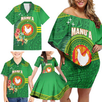 Personalized Manu'a Cession Day Family Matching Off Shoulder Short Dress and Hawaiian Shirt Tropical Flowers With Polynesian Pattern LT14 - Polynesian Pride