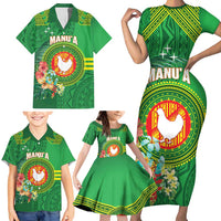 Personalized Manu'a Cession Day Family Matching Short Sleeve Bodycon Dress and Hawaiian Shirt Tropical Flowers With Polynesian Pattern LT14 - Polynesian Pride