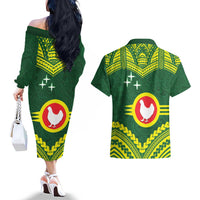 Manu'a Flag Day Couples Matching Off The Shoulder Long Sleeve Dress and Hawaiian Shirt Polynesian Pattern National Color Proud LT14 - Polynesian Pride