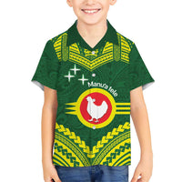 Manu'a Flag Day Family Matching Short Sleeve Bodycon Dress and Hawaiian Shirt Polynesian Pattern National Color Proud LT14 Son's Shirt Green - Polynesian Pride