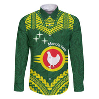 Manu'a Flag Day Family Matching Summer Maxi Dress and Hawaiian Shirt Polynesian Pattern National Color Proud LT14 Dad's Shirt - Long Sleeve Green - Polynesian Pride