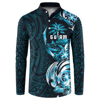 Asut Guam Chamorro Button Sweatshirt Guahan Seal Tattoo LT14 Blue - Polynesian Pride