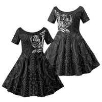 Attelong Guam Chamorro Family Matching Short Sleeve Bodycon Dress and Hawaiian Shirt Guahan Seal Tattoo LT14 Daughter's Dress Black - Polynesian Pride