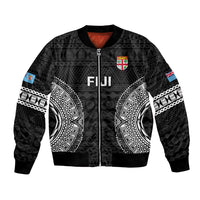 Custom Fiji Rugby Bomber Jacket 2023 Fijian Tapa Pattern World Cup Black LT14 Unisex Black - Polynesian Pride