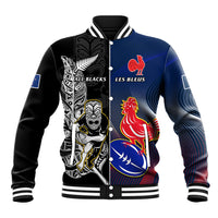 New Zealand And France Rugby Baseball Jacket All Black With Les Bleus Together 2023 World Cup LT14 Unisex Black - Polynesian Pride