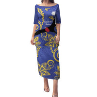 Nauru Angam Day Family Matching Puletasi and Hawaiian Shirt Naoero Frigate Bird Polynesian Pattern LT14 Mom's Dress Blue - Polynesian Pride