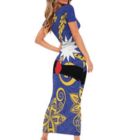 Nauru Angam Day Short Sleeve Bodycon Dress Naoero Frigate Bird Polynesian Pattern