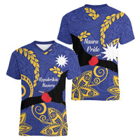 Nauru Angam Day Women V-Neck T-Shirt Naoero Frigate Bird Polynesian Pattern LT14 - Polynesian Pride