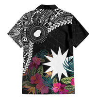 Black Nauru Family Matching Mermaid Dress and Hawaiian Shirt Naoero Map With Polynesian Tropical Flowers LT14 - Polynesian Pride