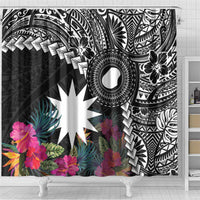Black Nauru Shower Curtain Naoero Map With Polynesian Tropical Flowers LT14 - Polynesian Pride