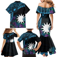 Blue Nauru Family Matching Mermaid Dress and Hawaiian Shirt Naoero Map With Polynesian Tropical Flowers LT14 - Polynesian Pride