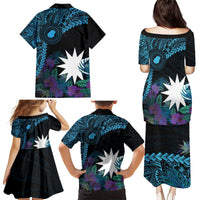 Blue Nauru Family Matching Puletasi and Hawaiian Shirt Naoero Map With Polynesian Tropical Flowers LT14 - Polynesian Pride