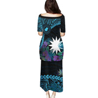Blue Nauru Family Matching Puletasi and Hawaiian Shirt Naoero Map With Polynesian Tropical Flowers LT14 - Polynesian Pride