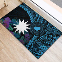 Blue Nauru Rubber Doormat Naoero Map With Polynesian Tropical Flowers LT14 - Polynesian Pride