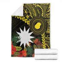 Gold Nauru Blanket Naoero Map With Polynesian Tropical Flowers