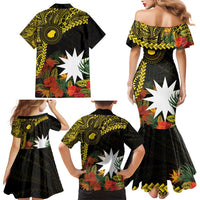Gold Nauru Family Matching Mermaid Dress and Hawaiian Shirt Naoero Map With Polynesian Tropical Flowers LT14 - Polynesian Pride