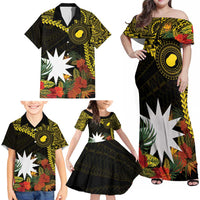 Gold Nauru Family Matching Off Shoulder Maxi Dress and Hawaiian Shirt Naoero Map With Polynesian Tropical Flowers LT14 - Polynesian Pride