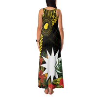 Gold Nauru Family Matching Tank Maxi Dress and Hawaiian Shirt Naoero Map With Polynesian Tropical Flowers LT14 - Polynesian Pride