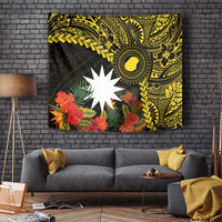 Gold Nauru Tapestry Naoero Map With Polynesian Tropical Flowers LT14 - Polynesian Pride