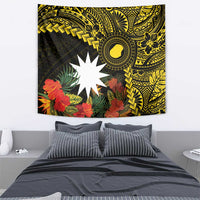 Gold Nauru Tapestry Naoero Map With Polynesian Tropical Flowers LT14 - Polynesian Pride