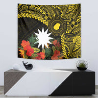 Gold Nauru Tapestry Naoero Map With Polynesian Tropical Flowers LT14 - Polynesian Pride