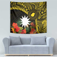 Gold Nauru Tapestry Naoero Map With Polynesian Tropical Flowers LT14 - Polynesian Pride