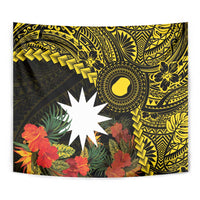 Gold Nauru Tapestry Naoero Map With Polynesian Tropical Flowers LT14 - Polynesian Pride