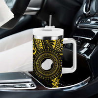 Gold Nauru Tumbler With Handle Naoero Map With Polynesian Tropical Flowers