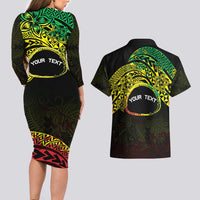 Personalised Nukuoro Atoll Couples Matching Long Sleeve Bodycon Dress and Hawaiian Shirt Polynesian Tattoo Curves Reggae Version LT14 - Polynesian Pride