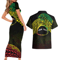 Personalised Nukuoro Atoll Couples Matching Short Sleeve Bodycon Dress and Hawaiian Shirt Polynesian Tattoo Curves Reggae Version LT14 - Polynesian Pride