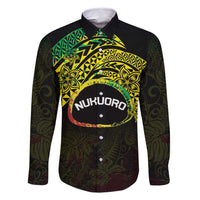Personalised Nukuoro Atoll Family Matching Long Sleeve Bodycon Dress and Hawaiian Shirt Polynesian Tattoo Curves Reggae Version LT14 Dad's Shirt - Long Sleeve Reggae - Polynesian Pride