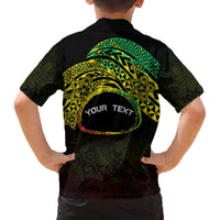 Personalised Nukuoro Atoll Family Matching Off Shoulder Short Dress and Hawaiian Shirt Polynesian Tattoo Curves Reggae Version LT14 - Polynesian Pride