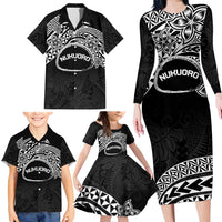 Personalised Pohnpei Nukuoro Micronesia Family Matching Long Sleeve Bodycon Dress and Hawaiian Shirt Polynesian Tattoo Curves Black Version LT14 - Polynesian Pride