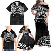 Personalised Pohnpei Nukuoro Micronesia Family Matching Off Shoulder Maxi Dress and Hawaiian Shirt Polynesian Tattoo Curves Black Version LT14 - Polynesian Pride