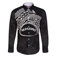 Personalised Pohnpei Nukuoro Micronesia Family Matching Puletasi and Hawaiian Shirt Polynesian Tattoo Curves Black Version LT14 Dad's Shirt - Long Sleeve Black - Polynesian Pride