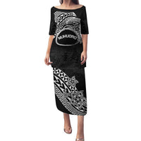Personalised Pohnpei Nukuoro Micronesia Family Matching Puletasi and Hawaiian Shirt Polynesian Tattoo Curves Black Version LT14 Mom's Dress Black - Polynesian Pride