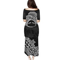 Personalised Pohnpei Nukuoro Micronesia Family Matching Puletasi and Hawaiian Shirt Polynesian Tattoo Curves Black Version LT14 - Polynesian Pride