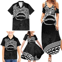 Personalised Pohnpei Nukuoro Micronesia Family Matching Summer Maxi Dress and Hawaiian Shirt Polynesian Tattoo Curves Black Version LT14 - Polynesian Pride