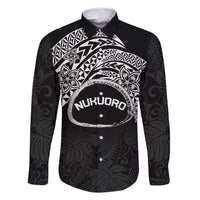 Personalised Pohnpei Nukuoro Micronesia Family Matching Summer Maxi Dress and Hawaiian Shirt Polynesian Tattoo Curves Black Version LT14 Dad's Shirt - Long Sleeve Black - Polynesian Pride