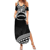 Personalised Pohnpei Nukuoro Micronesia Family Matching Summer Maxi Dress and Hawaiian Shirt Polynesian Tattoo Curves Black Version LT14 Mom's Dress Black - Polynesian Pride