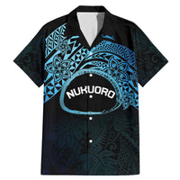 Personalised Pohnpei Nukuoro Micronesia Family Matching Mermaid Dress and Hawaiian Shirt Polynesian Tattoo Curves Blue Version LT14 Dad's Shirt - Short Sleeve Blue - Polynesian Pride