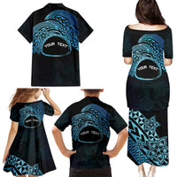 Personalised Pohnpei Nukuoro Micronesia Family Matching Puletasi and Hawaiian Shirt Polynesian Tattoo Curves Blue Version LT14 - Polynesian Pride