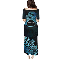 Personalised Pohnpei Nukuoro Micronesia Family Matching Puletasi and Hawaiian Shirt Polynesian Tattoo Curves Blue Version LT14 - Polynesian Pride