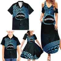 Personalised Pohnpei Nukuoro Micronesia Family Matching Summer Maxi Dress and Hawaiian Shirt Polynesian Tattoo Curves Blue Version LT14 - Polynesian Pride